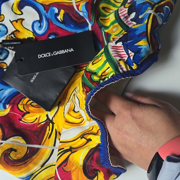 Dolce & Gabanna Women Poplin Shorts Cream Orange Blue Print-Size 42M - Picture 5 of 12